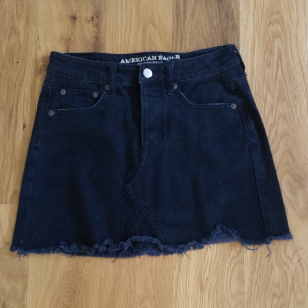 American Eagle distressed black jean Micro miniskirt